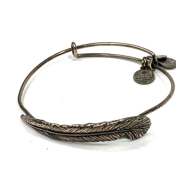 Alex and Ani Feather Charm Bracelet Silver Finish - Expands 2"- 3.5" - Picture 2 of 3